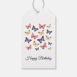 Pink Purple Butterflies Happy Birthday Script Geschenkanhänger