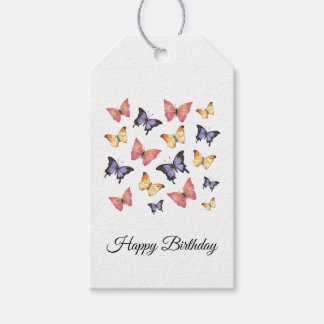 Pink Purple Butterflies Happy Birthday Script Geschenkanhänger