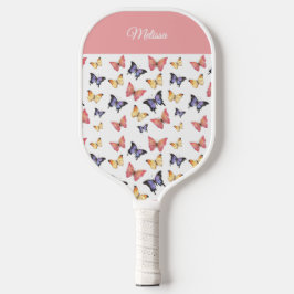 Pink Purple Butterflies Monogram Custom Name Pickleball Schläger