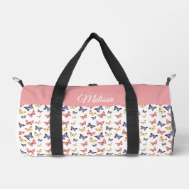 Pink Purple Butterflies Monogram Name Duffel Bag Duffle Bag