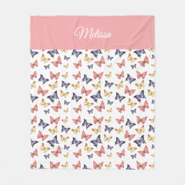 Pink Purple Butterflies Monogram Name Fleecedecke