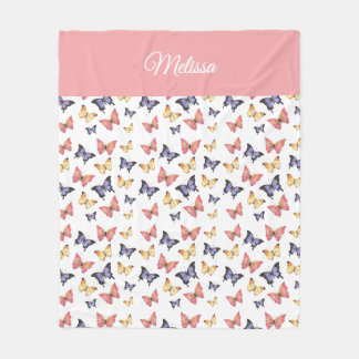 Pink Purple Butterflies Monogram Name Fleecedecke