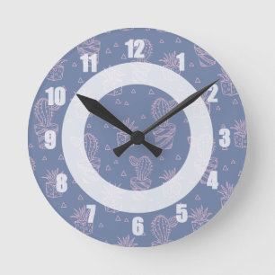 Pink & Purple Cartoon Cactus Pattern Runde Wanduhr