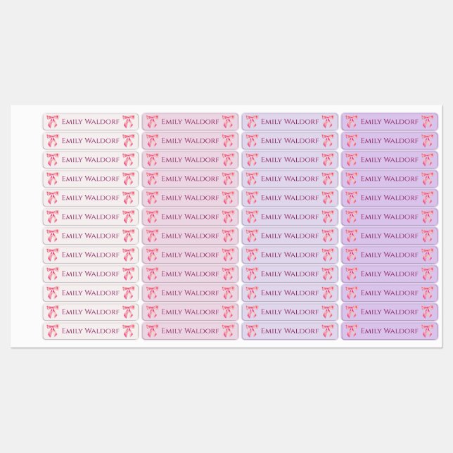 Pink & Purple Clothing School Labels with Bow Etiketten (Blatt)