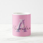 Pink Purple Cozy A Name Kaffeetasse<br><div class="desc">Pink Purple Cozy A Name (change to names that start with letter A)</div>
