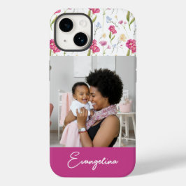 Pink Purple Custom Name Watercolor Wildflower Case-Mate iPhone 14 Hülle