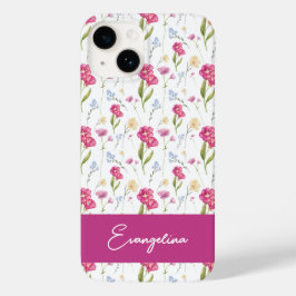 Pink Purple Custom Name Watercolor Wildflower Case-Mate iPhone 14 Hülle