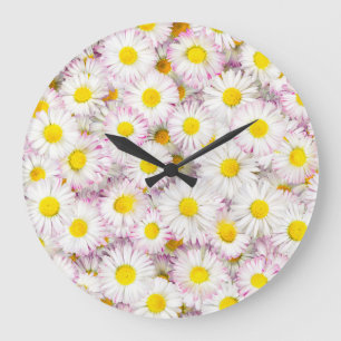 Pink Purple Daisy Flower Pattern Große Wanduhr