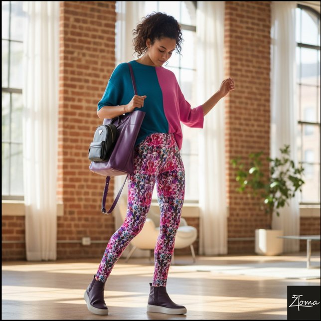 Pink Purple Filtered Crowded Dog Pattern Leggings (Von Creator hochgeladen)