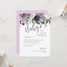 Pink & Purple Floral Baby Girl Shower Einladung