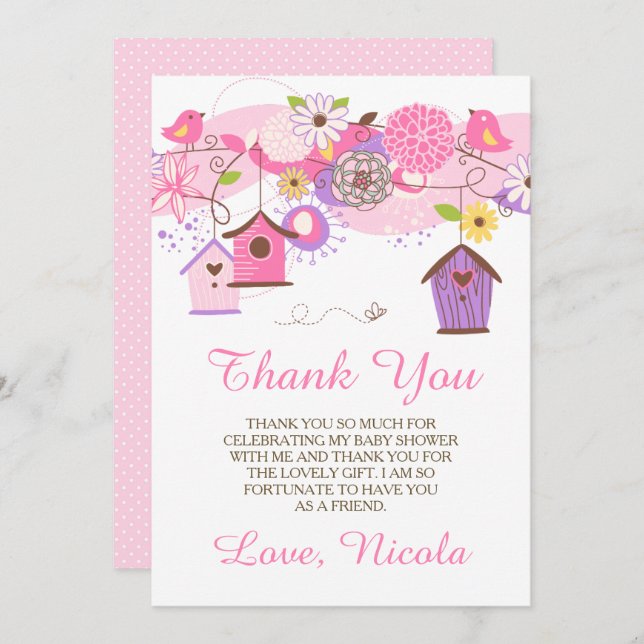 Pink & Purple Floral Baby Shower Thank You Card Dankeskarte (Vorne/Hinten)