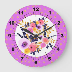 Pink & Purple Floral Bouquet Große Wanduhr