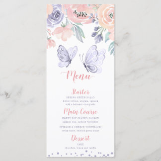 Pink Purple Floral Butterfly Girl Baby Shower Menükarte