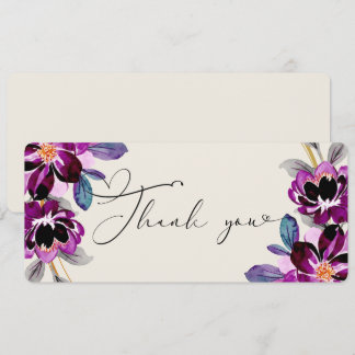 Pink Purple Floral Heart Embellished Thank You