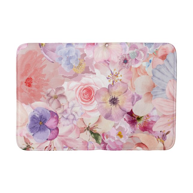 Pink & Purple Floral Pattern Badematte (Vorderseite)