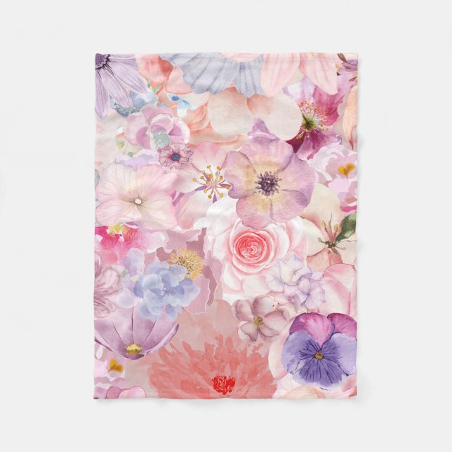 Pink & Purple Floral Pattern Fleecedecke (Vorderseite)