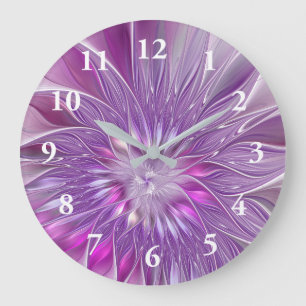 Pink Purple Flower Passion Abstract Fractal Art Große Wanduhr