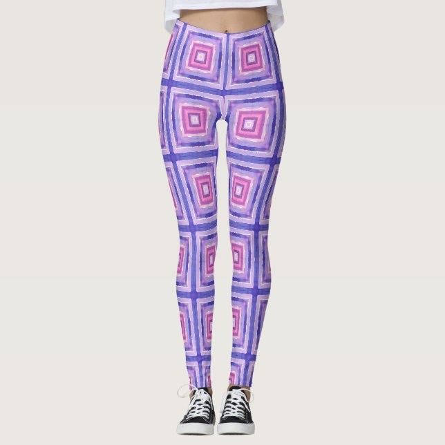 Pink & Purple Geometric Square Leggings (Vorderseite)
