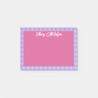Pink Purple Gingham Border Name In Cool Script Post-it Klebezettel