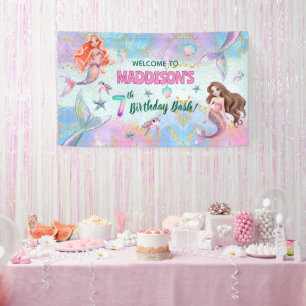 Pink Purple Glitter Meerjungfrauen 7. Geburtstagsb Banner