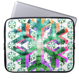 Pink, Purple + Green Snowflakes on Electronics Bag Laptopschutzhülle
