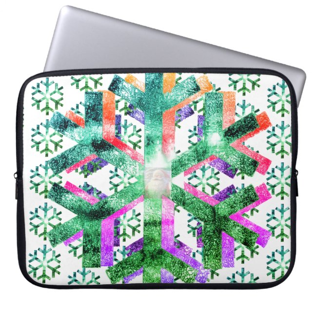 Pink, Purple + Green Snowflakes on Electronics Bag Laptopschutzhülle (Vorderseite)