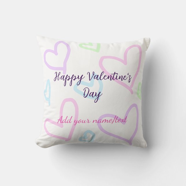 Pink purple heart happy Valentine's day name date  Kissen (Vorderseite)