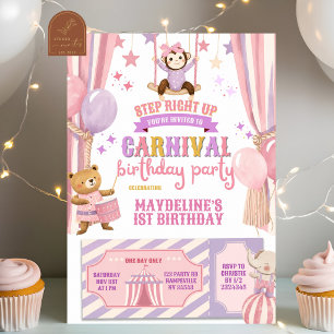 Pink Purple Karneval Zirkus Mädchen Geburtstag Einladung