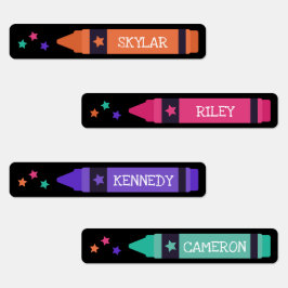 Pink Purple Orange Crayons & Stars Name Etiketten