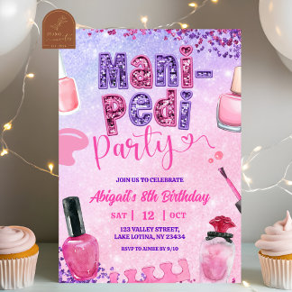 Pink Purple sequin MANI PEDI Party birthday  Einladung