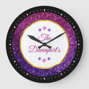 Pink & Purple Sparkling Gemstones Große Wanduhr
