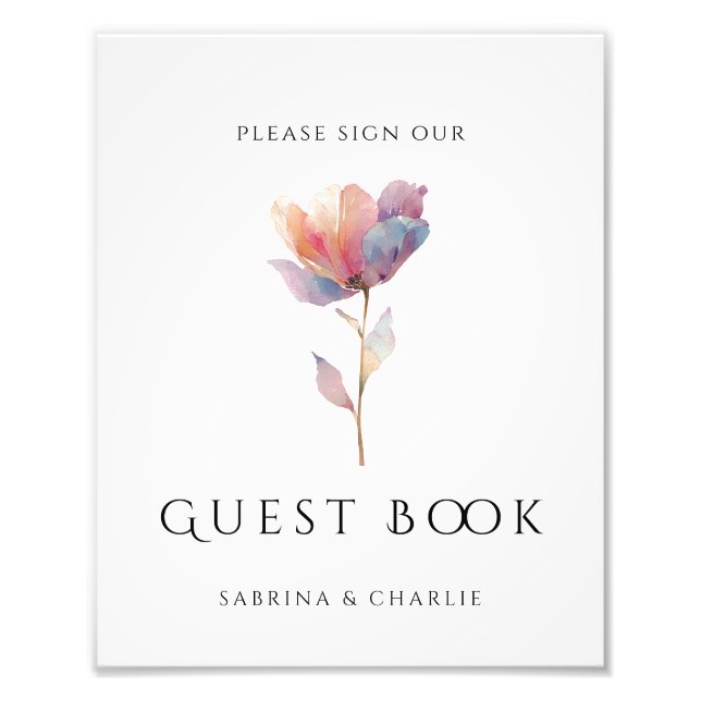 Pink Purple Tulip Elegant Wedding Guest Book Sign Fotodruck (Vorne)