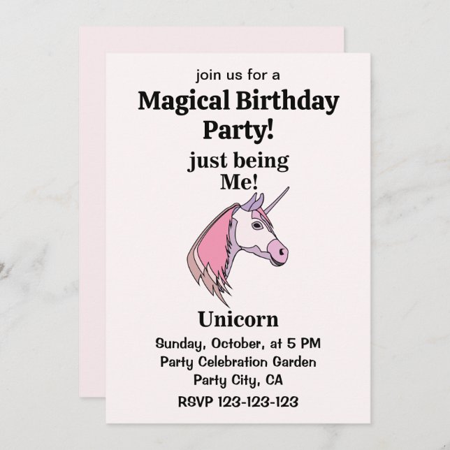 Pink Purple Unicorn Head Magical Birthday Party Einladung (Vorne/Hinten)