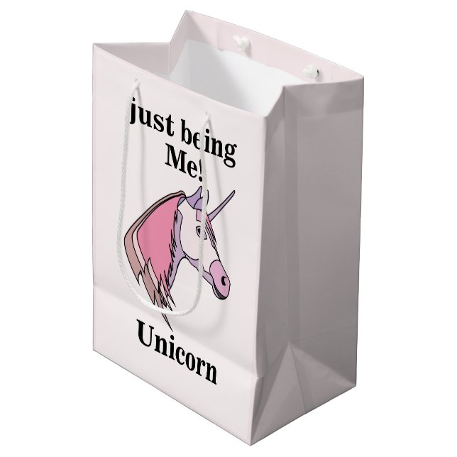 Pink Purple Unicorn Head Mittlere Geschenktüte (Vorderseite Schrägansicht)