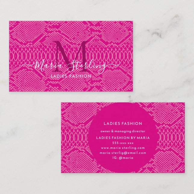 Pink Python Skin Business Card Visitenkarte (Vorne/Hinten)