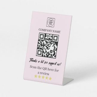 Pink QR Code 5-Star Review Business Pedestal Sign Sockelschild