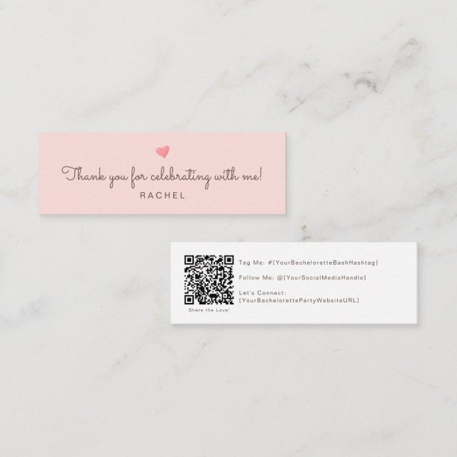 Pink qr Code Social Media Bachelorette Karte (Vorne/Hinten)