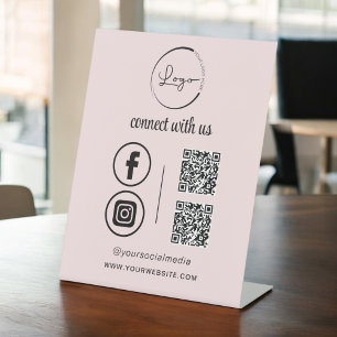 Pink QR Connect with US Business Logo Social Media Sockelschild
