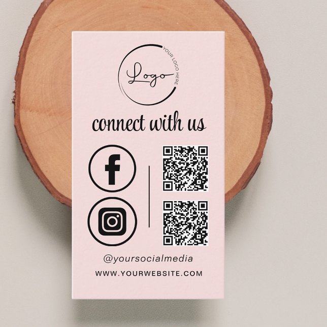 Pink QR Connect with US Business Logo Social Media Visitenkarte (Von Creator hochgeladen)