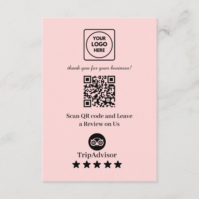 Pink QR | TripAdvisor-Bewertung Link Begleitkarte (Vorderseite)