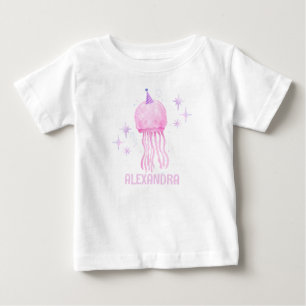 Pink Quallen-Mädchen 1. Geburtstag unter dem Meer Baby T-shirt