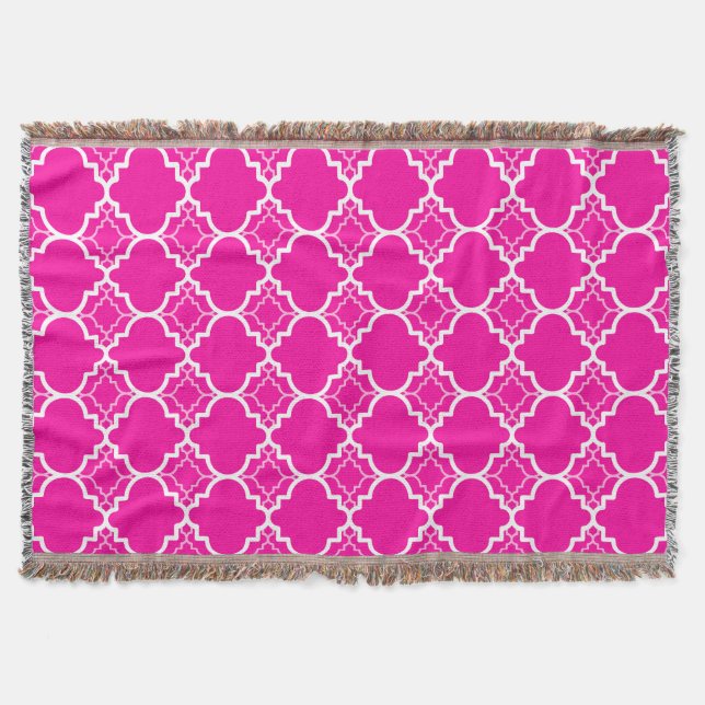 Pink Quatrefoil geometrisches Muster Decke (Vorderseite)