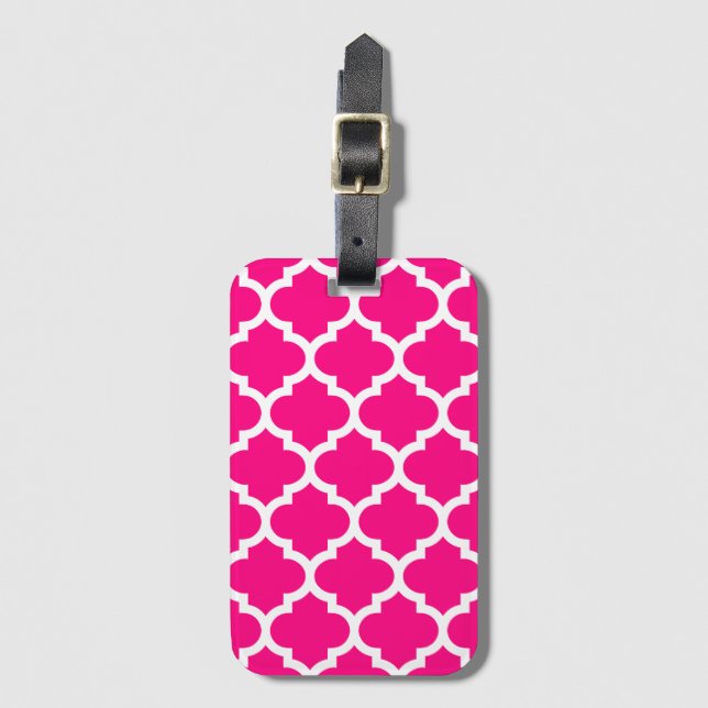 Pink Quatrefoil Gepäck-Aufkleber Gepäckanhänger (Vorderseite Vertikal)
