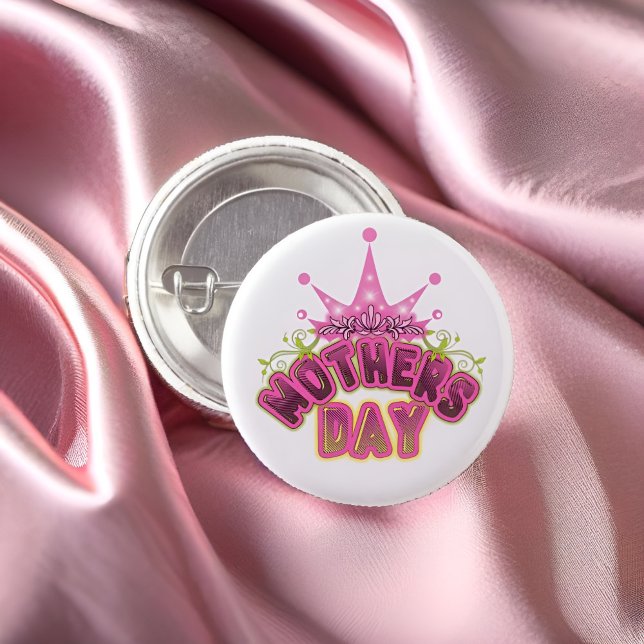 Pink Queen Crown Happy Mütter Tag Button (Von Creator hochgeladen)