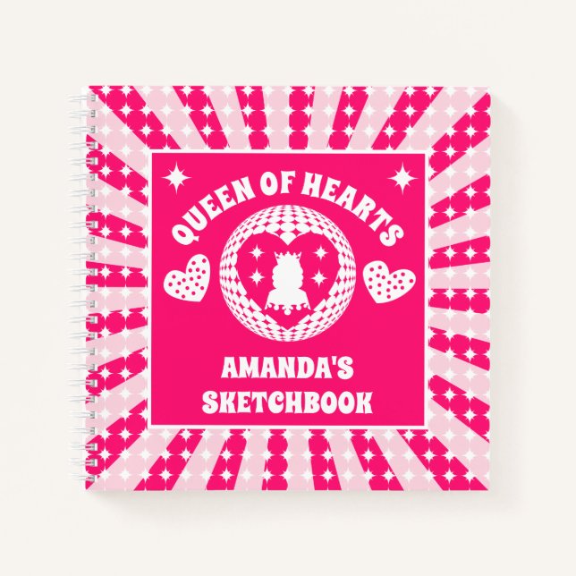 Pink Queen of Hearts Personalisiert Kids Sketchboo Notizbuch (Vorderseite)