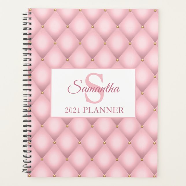 Pink Quilted Muster Monogram Luxury Planner Planer (Vorderseite)