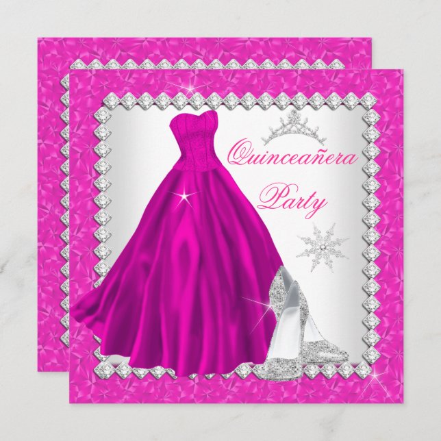 Pink Quinceanera 15. Diamond Geburtstagsparty Einladung (Vorne/Hinten)