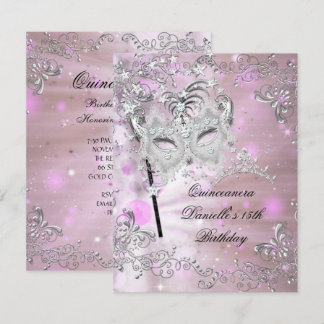 Pink Quinceanera 15. Geburtstag Tiara Masquerade Einladung