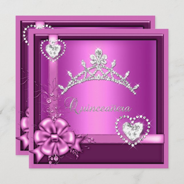 Pink Quinceanera 15. Geburtstagsparty Silver Einladung (Vorne/Hinten)