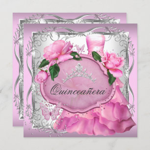 Pink Quinceanera 15. Party Rose Tiara Einladung